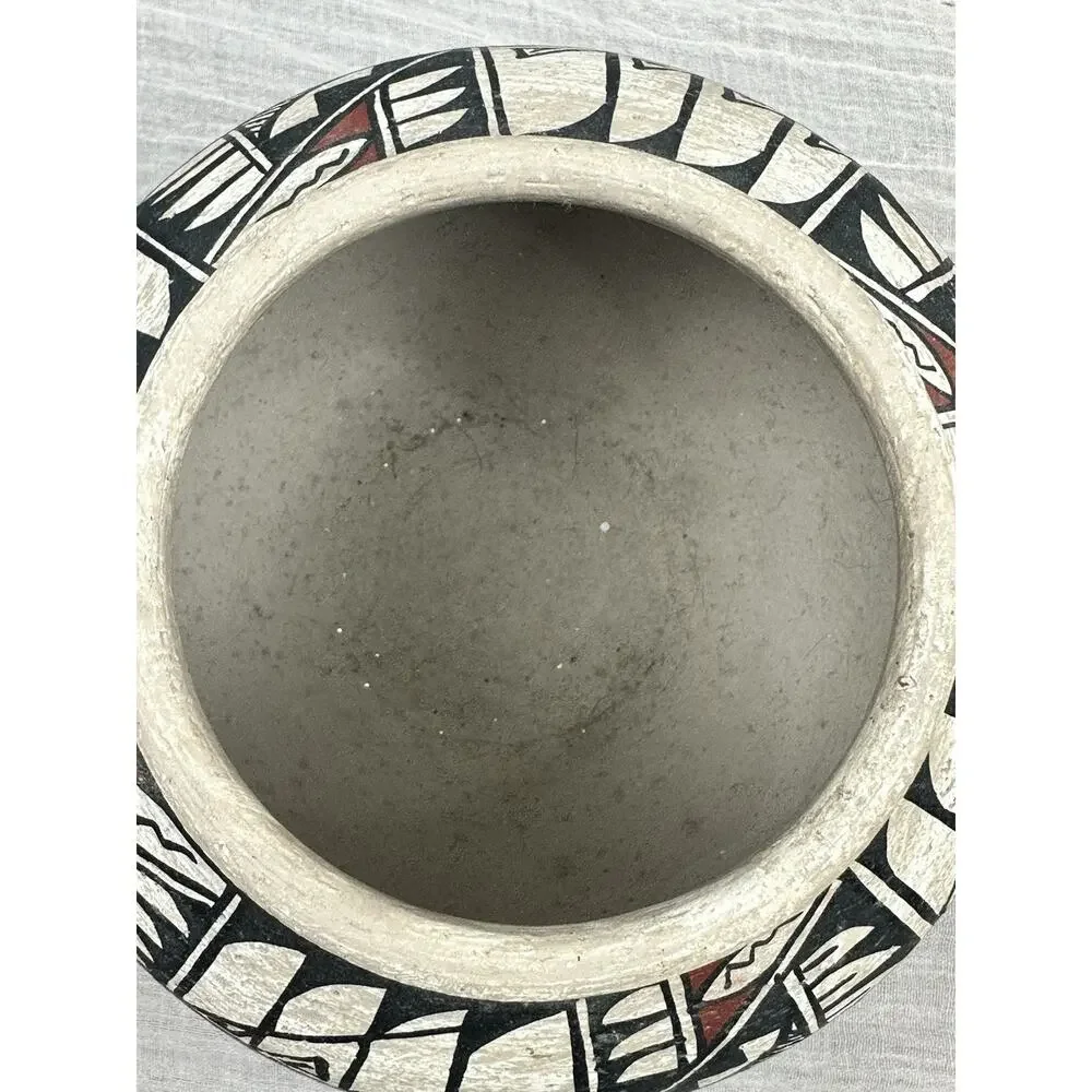 Polychrome Mexican Pottery Hand Thrown Vessel Red Black Tan Signed Mexico‎